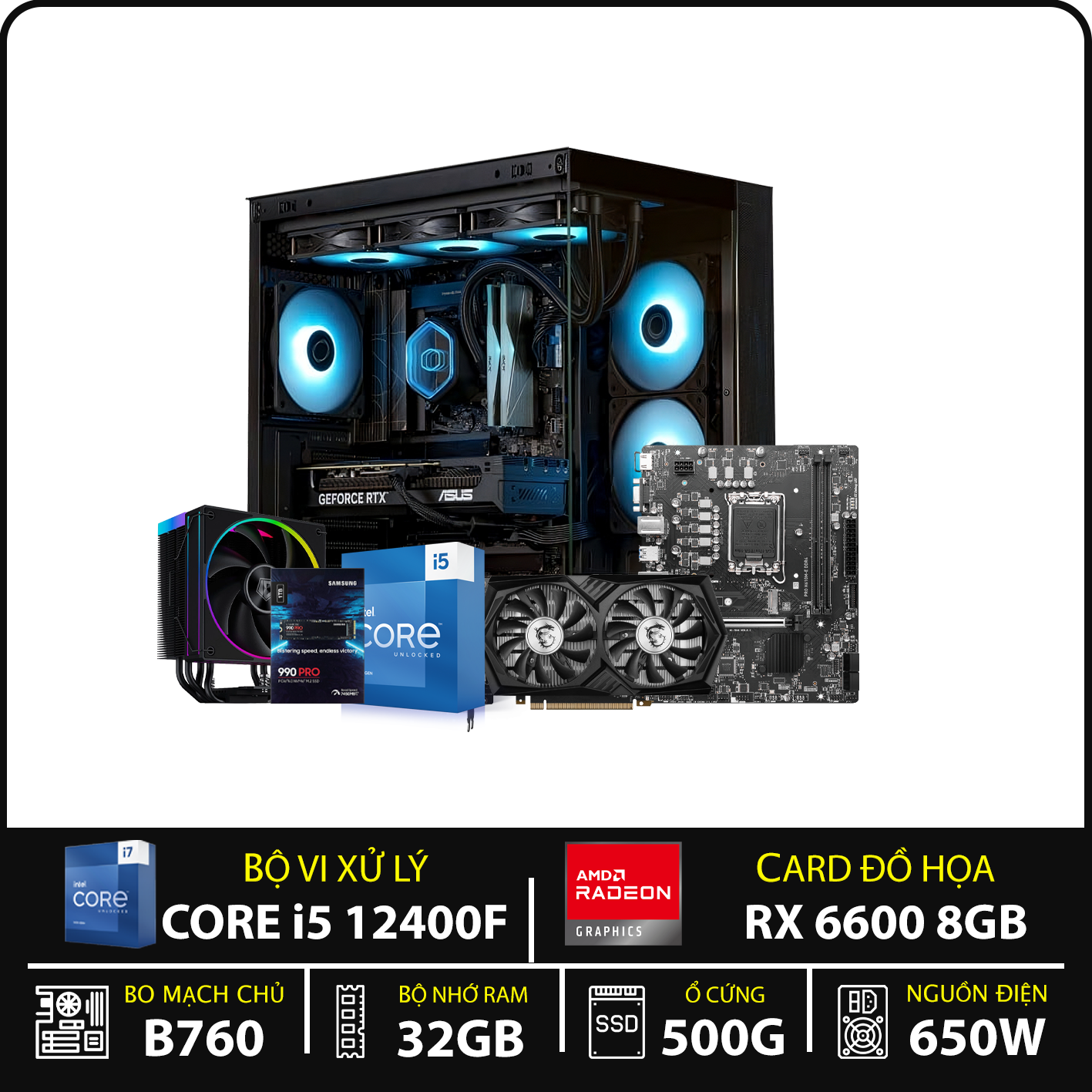 PNPC CORE I5 12400F | 32GB | NVME 500GB | AMD Radeon RX 6600 8GB GDDR6