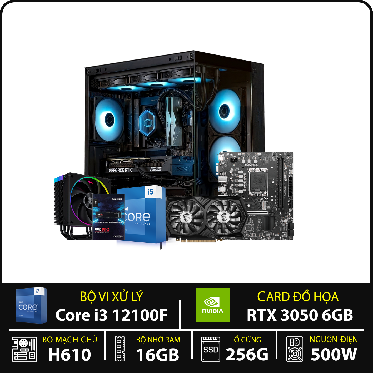 PNPC CORE I3 12100F | 16GB | NVME 256GB | NVIDIA RTX 3050 6GB GDDR6