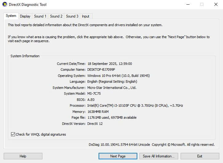 Bảng thông số hệ thống Windows (CPU, RAM, GPU, Storage)