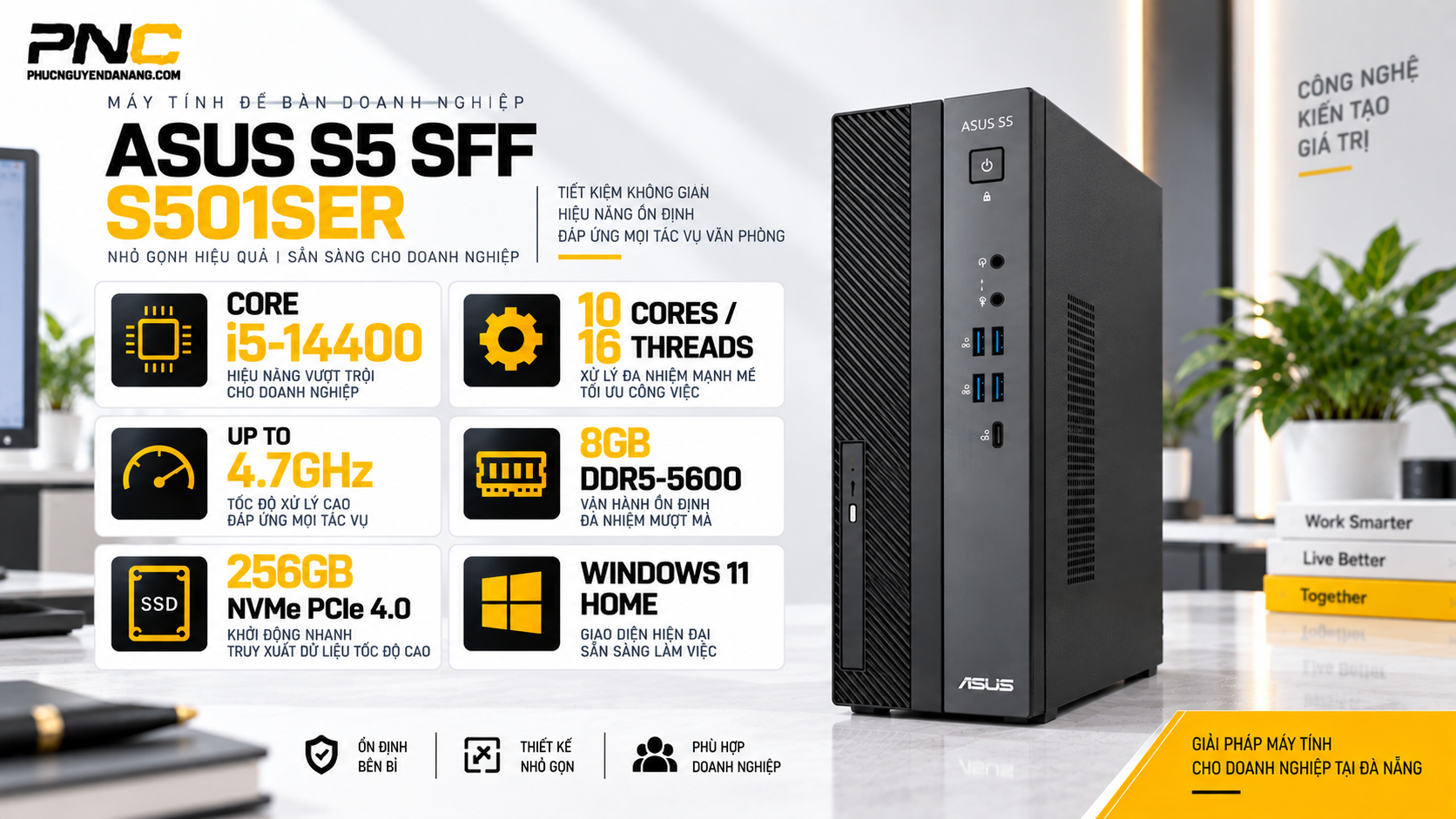 Máy bộ ASUS S501SER-514400055W Core i5-14400 8GB DDR5 SSD 256GB