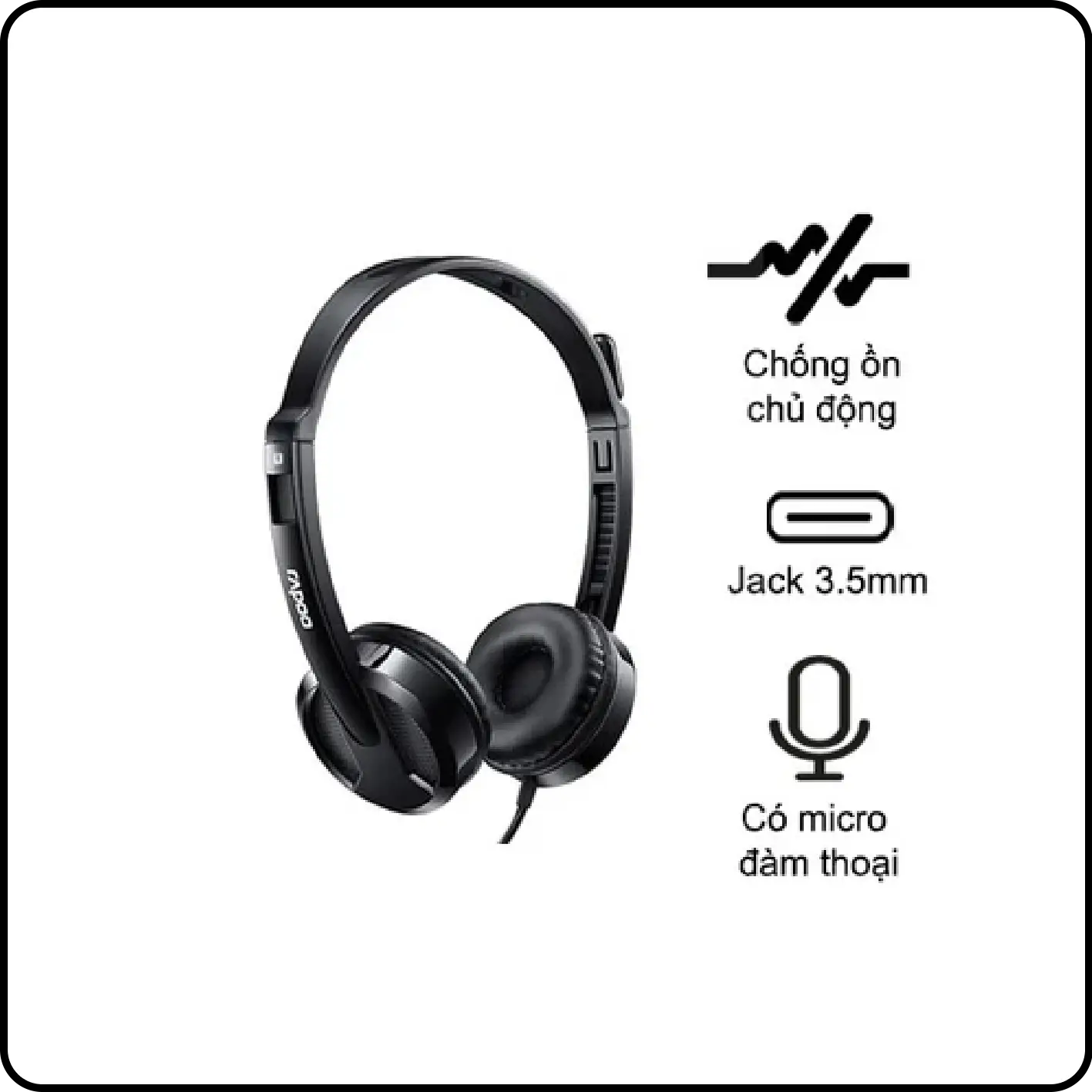 Tai nghe chụp tai Rapoo H100 Black-8007 - Ảnh 3