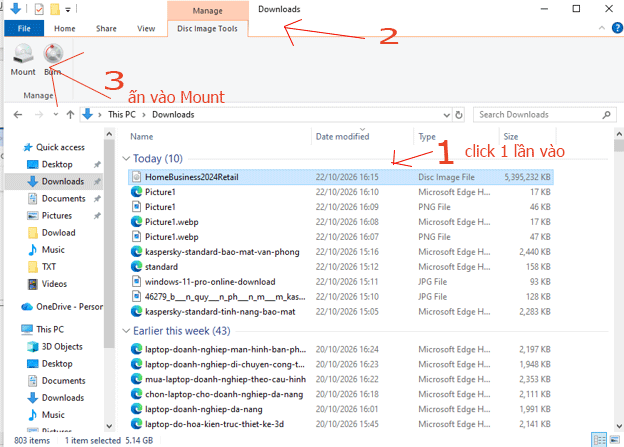 Cách Mount file IMG Microsoft Office Home & Business 2024 trên Windows