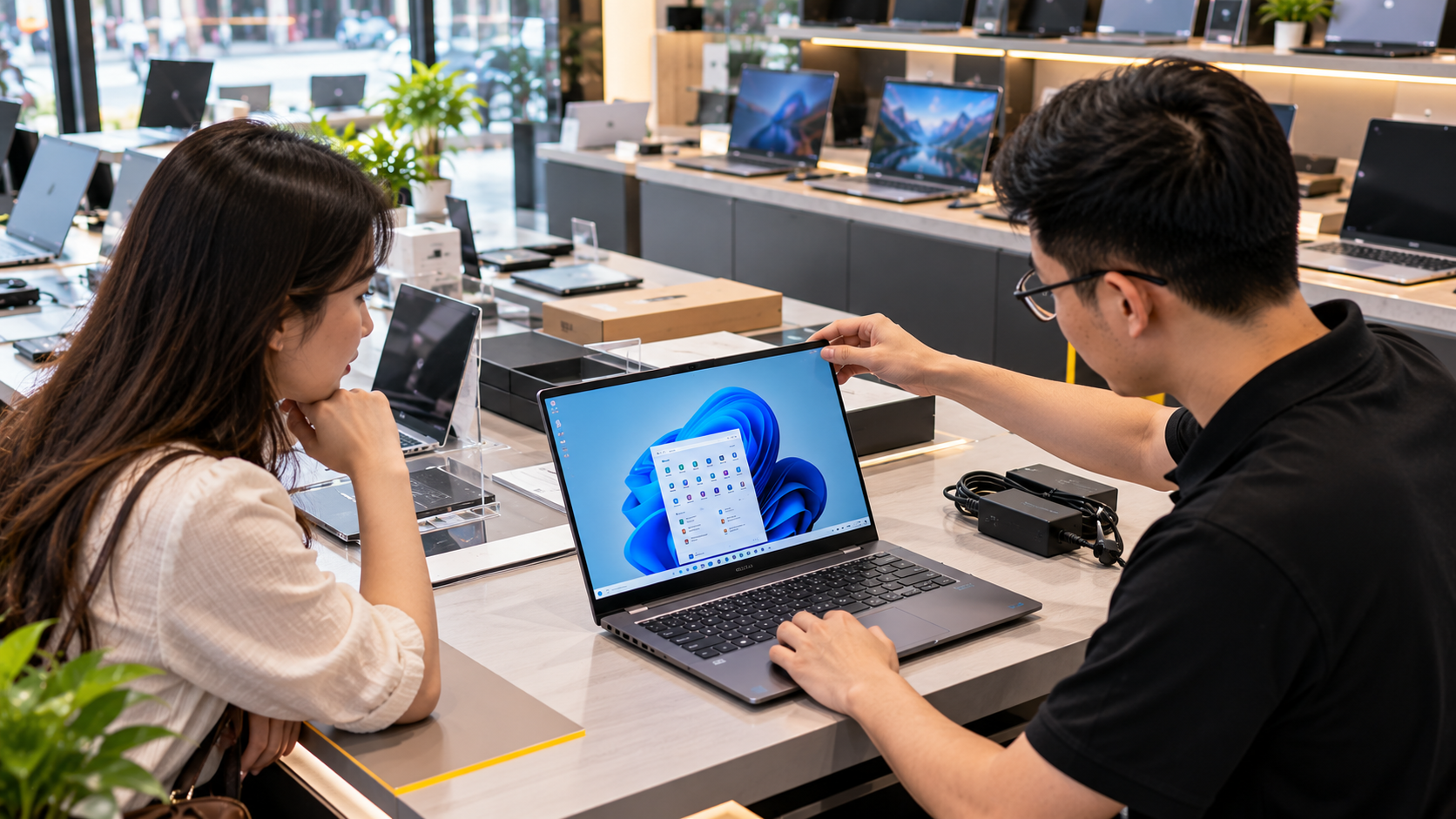 Kiểm tra laptop chính hãng tại cửa hàng trước khi bàn giao khách hàng