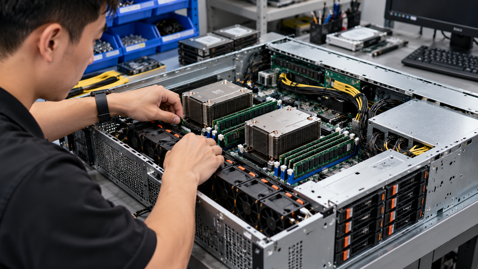 Linh kiện máy chủ gồm CPU, RAM ECC và ổ cứng lưu trữ