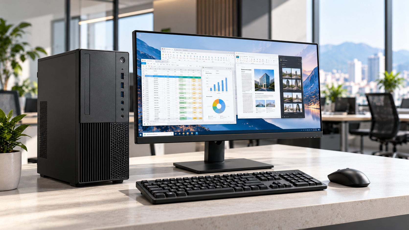 PC văn phòng trọn bộ gồm thùng máy, màn hình, bàn phím và chuột