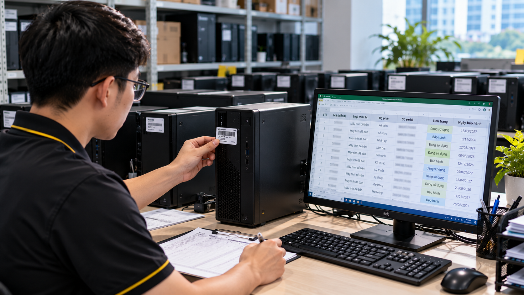Nhân viên IT quản lý tài sản và kiểm tra bảo trì PC doanh nghiệp