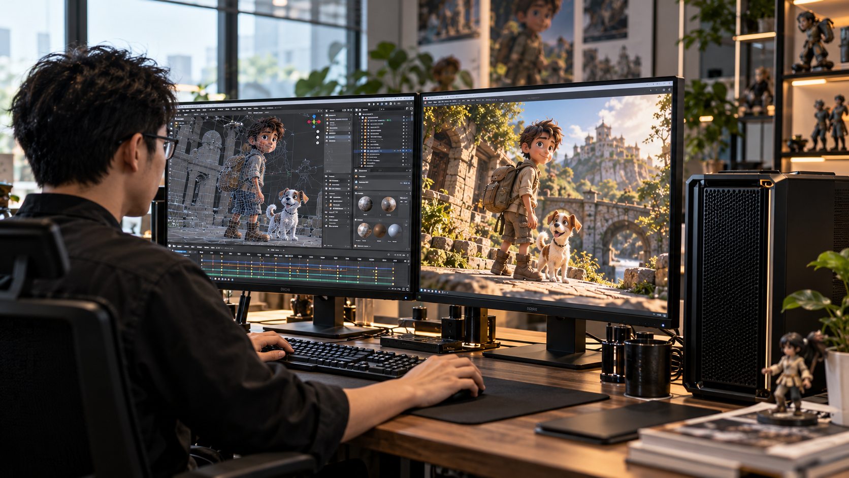 PC Workstation xử lý dựng hình 3D, animation và render trong studio chuyên nghiệp